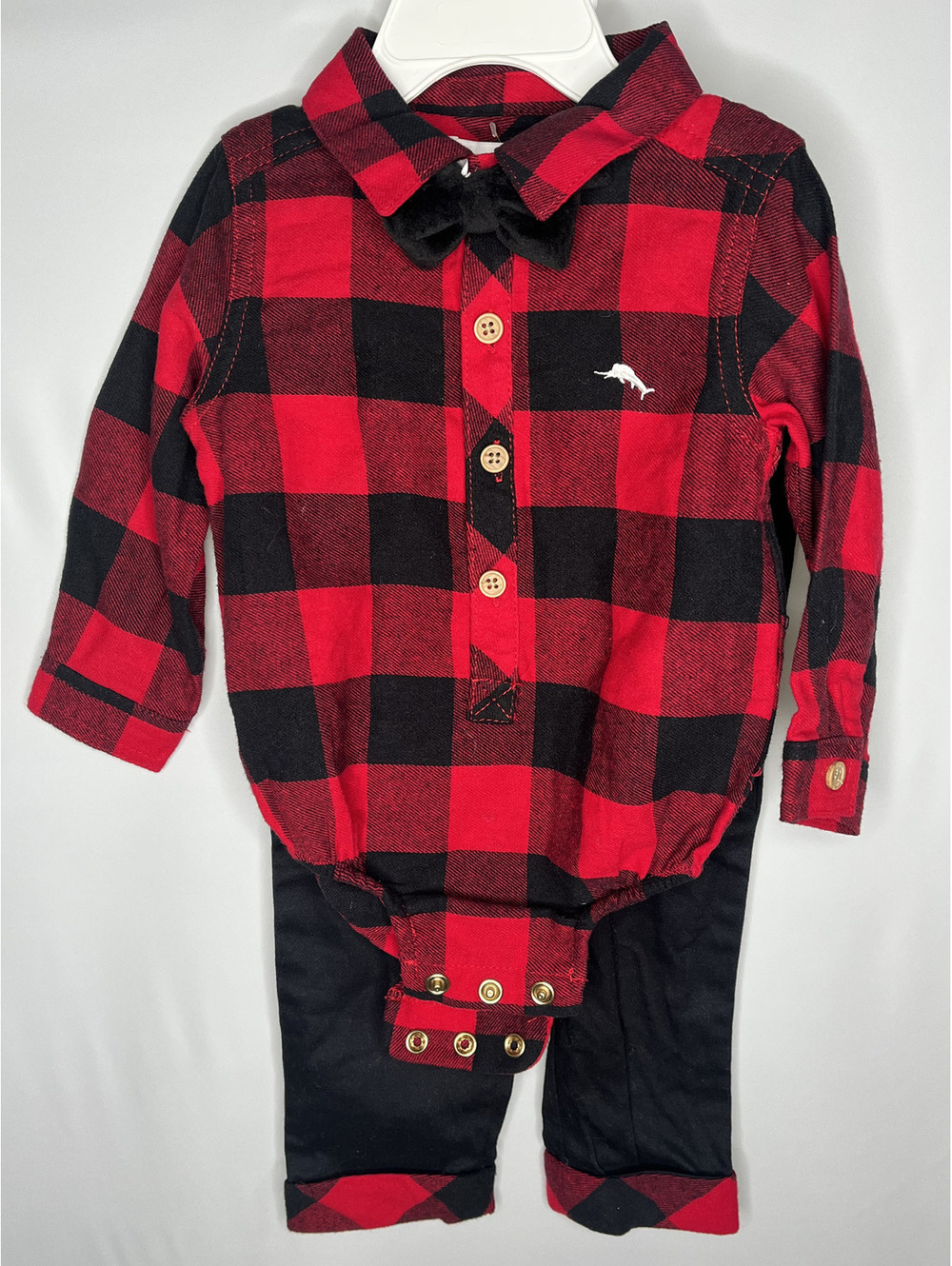 NWT Tommy Bahama Baby Boy Red/Black Flannel 2 Piece Set-Shirt/Pants Size 6-9M